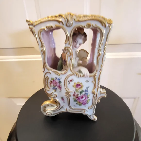 Bourdois & Bloch Antique Porcelain Lady in a Sedan Chair 7" - Picture 1 of 12